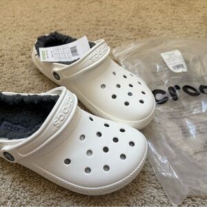 CROCS Kids White Slippers with Gray Lining